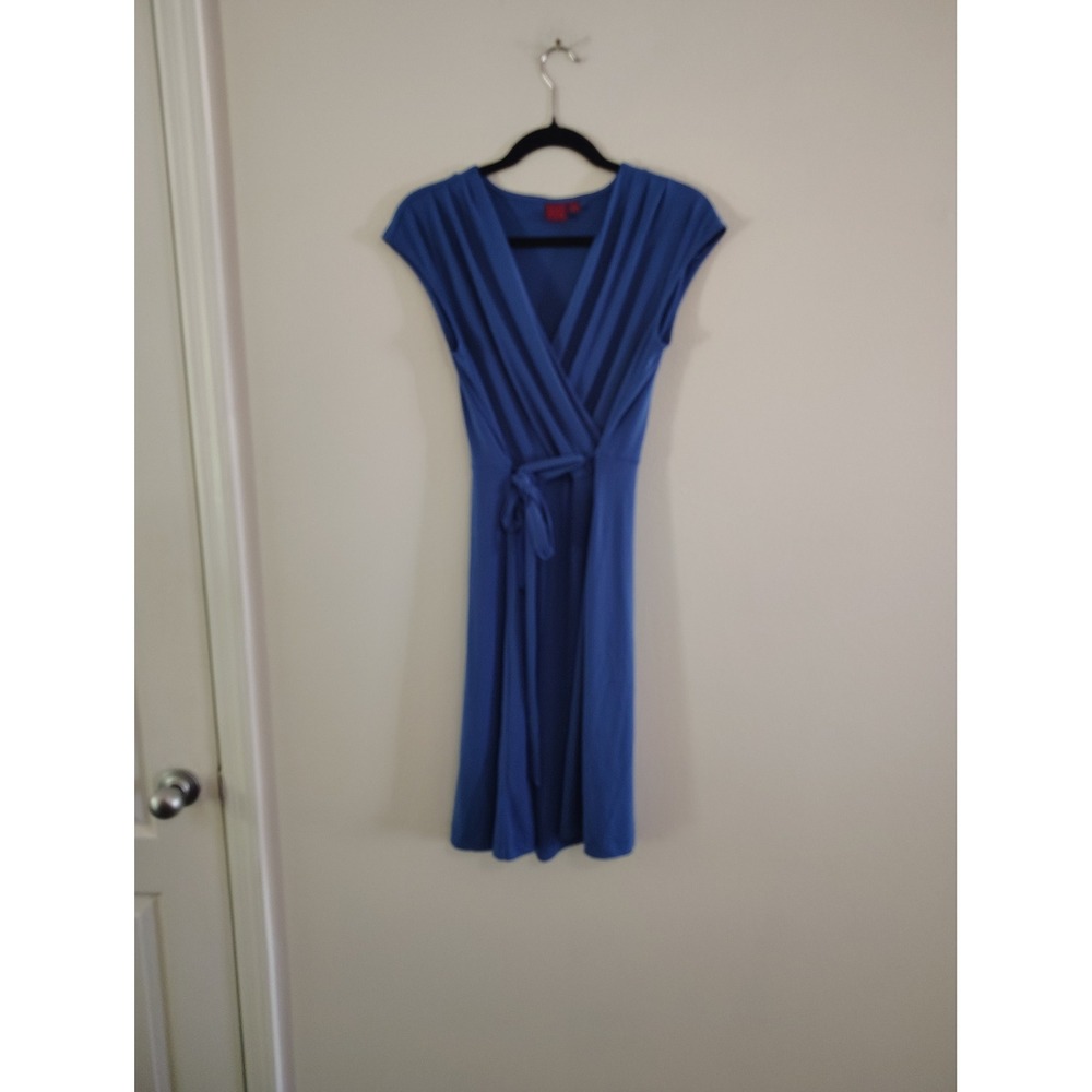 212 Collection Womens Blue Faux Wrap Dress Cap Sleeve Knee‎ Length Size S